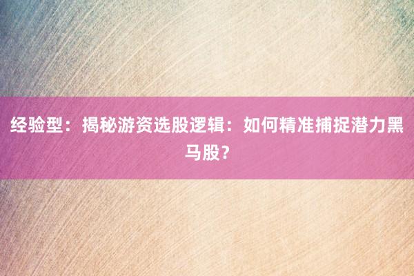 经验型：揭秘游资选股逻辑：如何精准捕捉潜力黑马股？