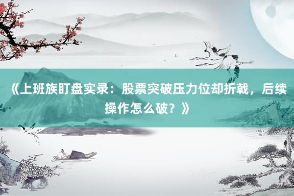 《上班族盯盘实录：股票突破压力位却折戟，后续操作怎么破？》