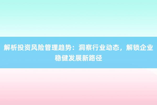 解析投资风险管理趋势：洞察行业动态，解锁企业稳健发展新路径