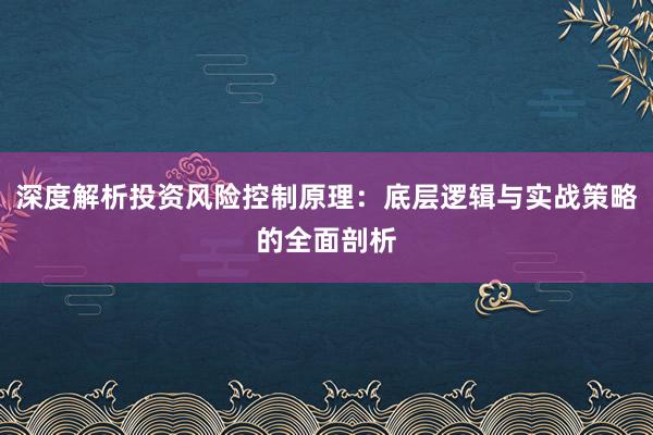 深度解析投资风险控制原理：底层逻辑与实战策略的全面剖析