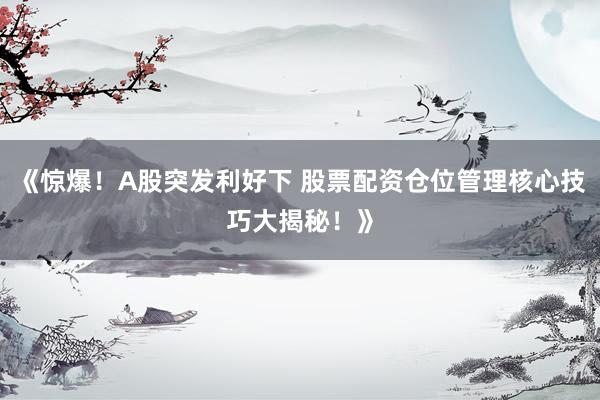 《惊爆！A股突发利好下 股票配资仓位管理核心技巧大揭秘！》