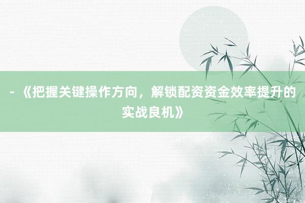 - 《把握关键操作方向，解锁配资资金效率提升的实战良机》