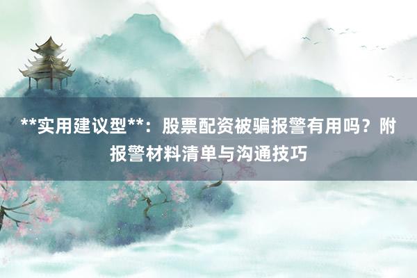 **实用建议型**:股票配资被骗报警有用吗?附报警材料清单与沟通技巧
